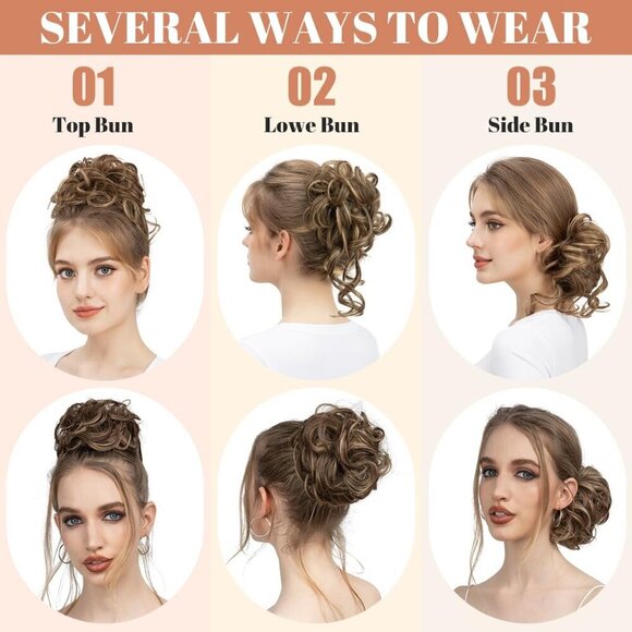 2PCS Synthetic Messy Bun Hair Pieces Wavy Curly Updo Extensions for Women main image 5